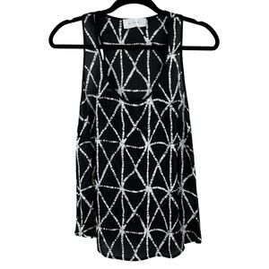 A.L.C. Black White Geometric Silk Sleeveless Scoop Neck Tank Top Blouse Med/Lge